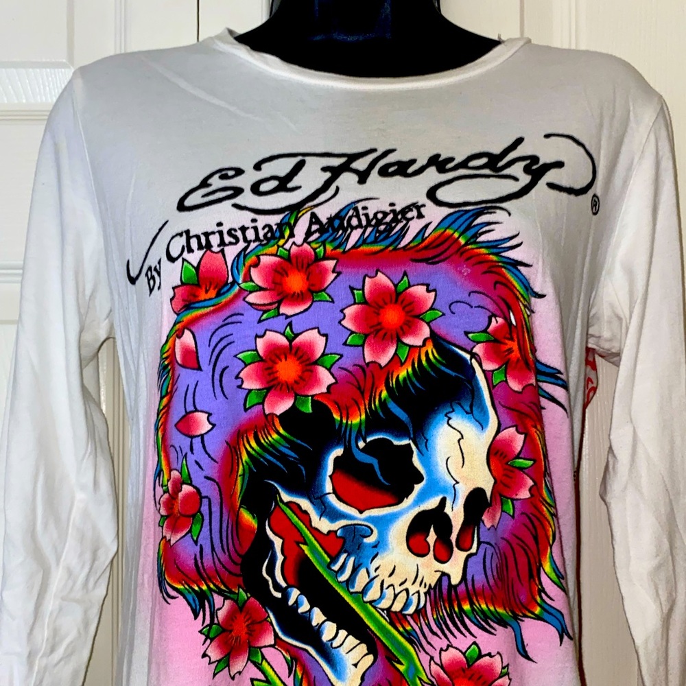 Rare Vintage Christian Audigier Ed Hardy Y Large Long Sleeve Shirt